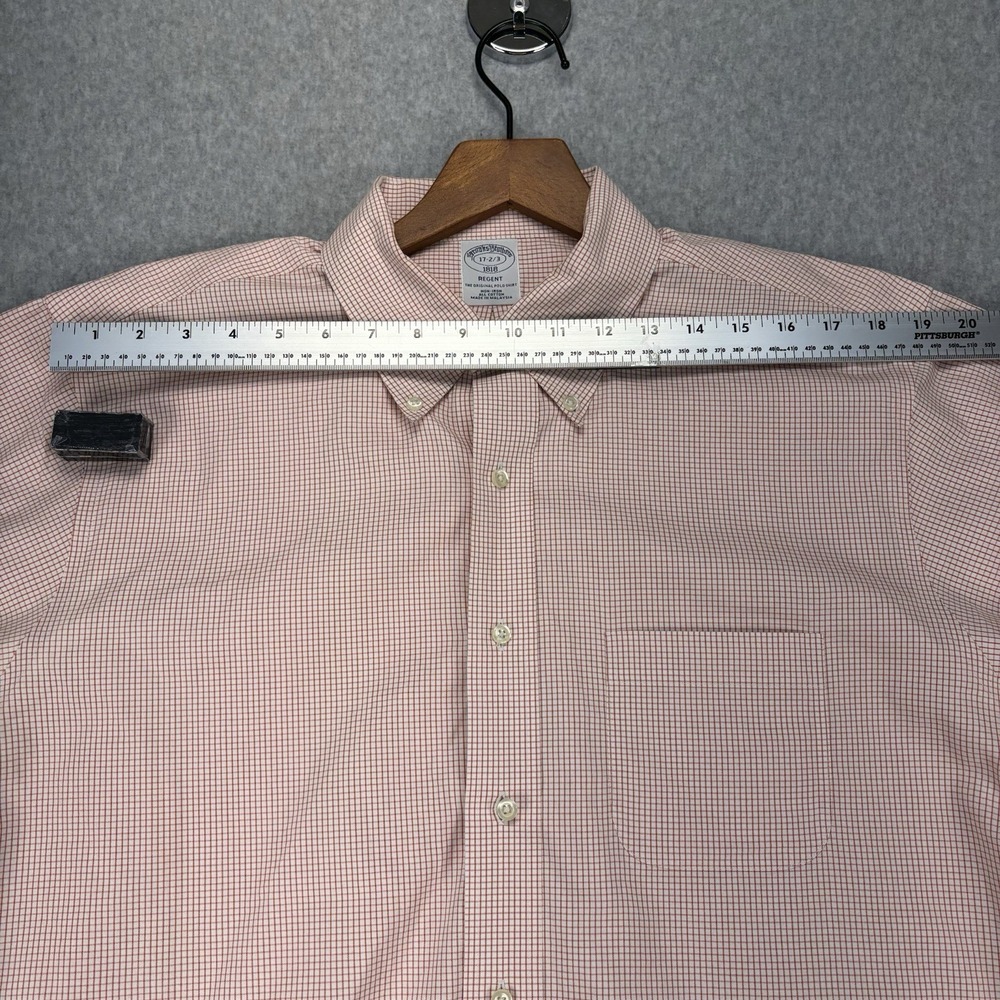 Brooks Brothers Regent Gingham Button Down Shirt 17-2/3 Red Cotton Preppy Office - Picture 8 of 11